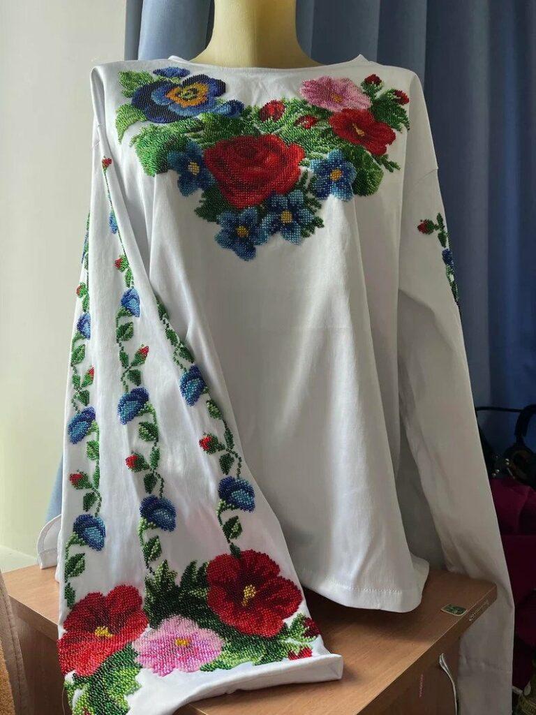 Bead Embroidery Blouse - Flowers