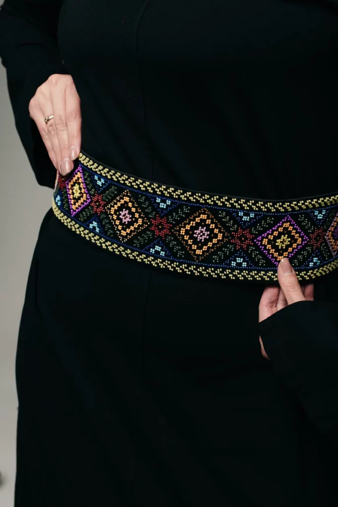 Beaded Belt Black Satin